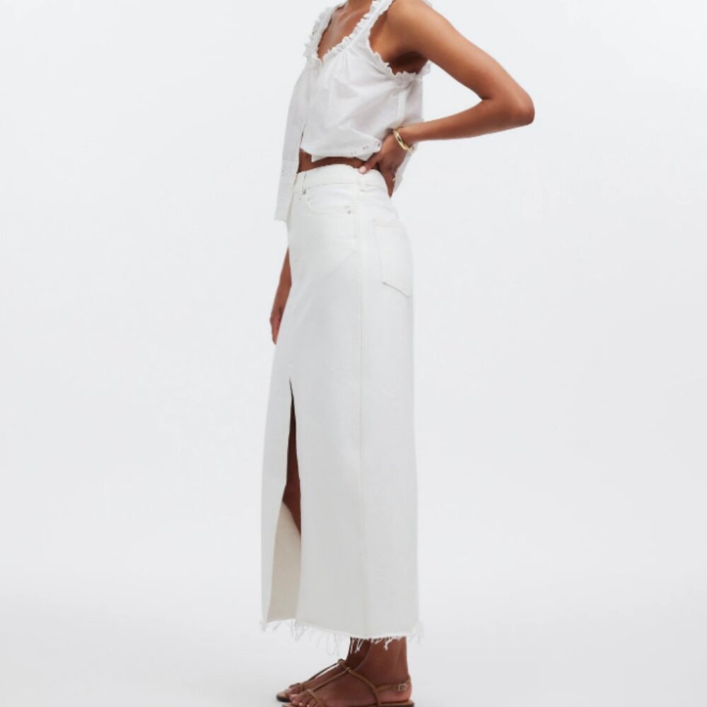 Madewell The Rilee 90s Style High Waist Cotton Denim Midi Skirt Tile White NWT